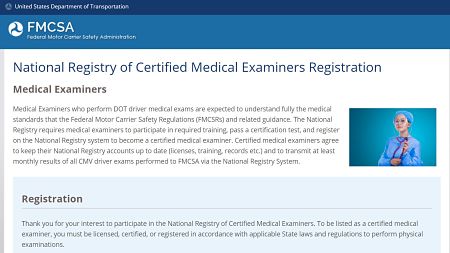 FMCSA Medical Examiner Registration Page opt